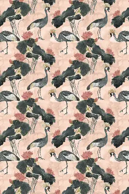 Roller blind for large window with heron on a pink background