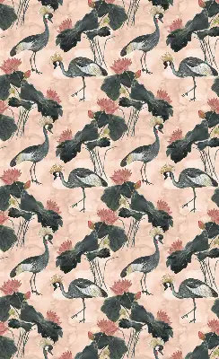 Roller blind for large window with heron on a pink background