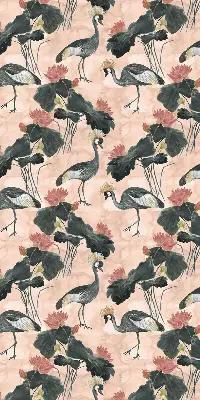 Roller blind for large window with heron on a pink background