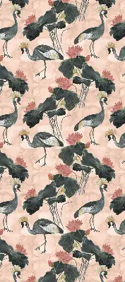 Roller blind for large window with heron on a pink background