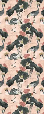 Roller blind for large window with heron on a pink background