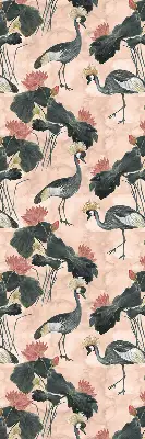 Roller blind for large window with heron on a pink background