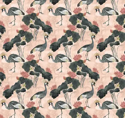 Roller blind for large window with heron on a pink background