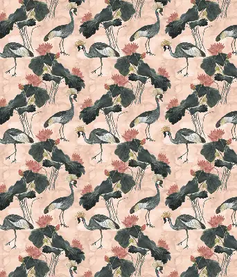 Roller blind for large window with heron on a pink background