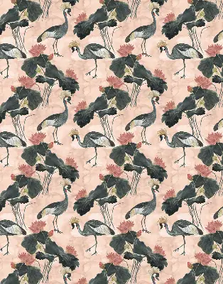 Roller blind for large window with heron on a pink background