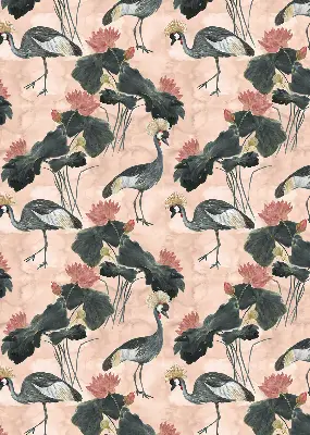 Roller blind for large window with heron on a pink background