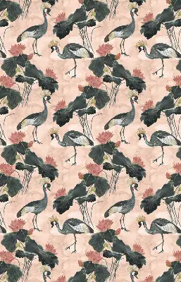 Roller blind for large window with heron on a pink background