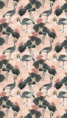 Roller blind for large window with heron on a pink background