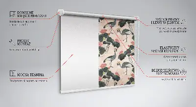 Roller blind for large window with heron on a pink background
