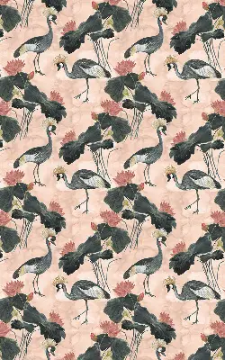 Roller blind for large window with heron on a pink background