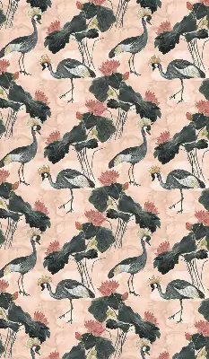 Roller blind for large window with heron on a pink background