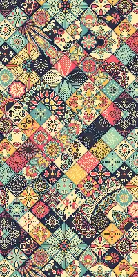 Fabric roller blind with colorful tiles pattern