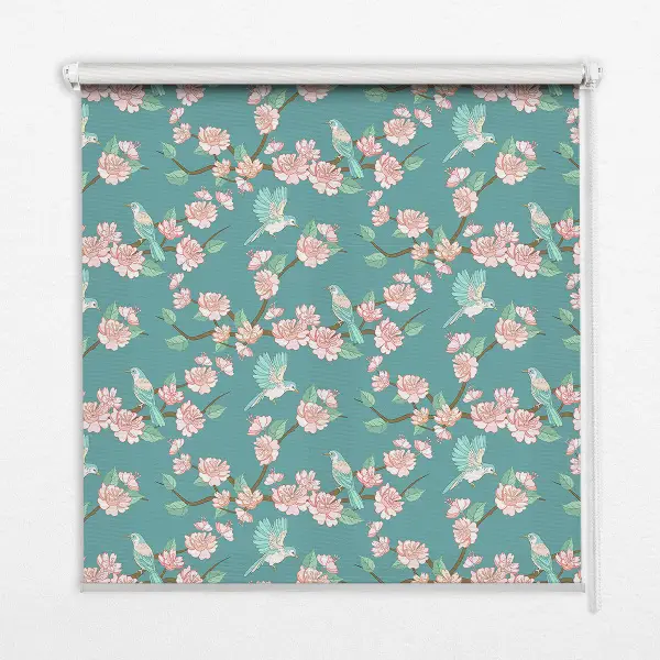 Modern roller blind with birds among the branches pattern
