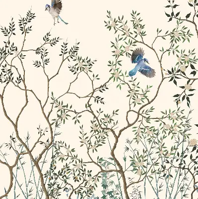 Roller blind for large windows birds on a tree pattern