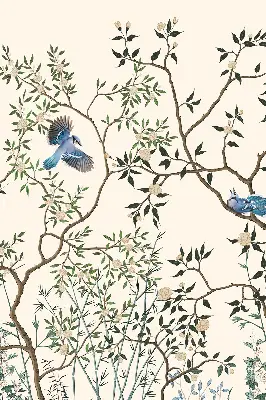 Roller blind for large windows birds on a tree pattern