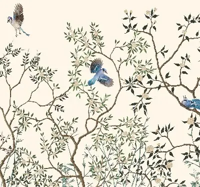 Roller blind for large windows birds on a tree pattern