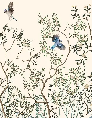 Roller blind for large windows birds on a tree pattern