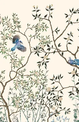 Roller blind for large windows birds on a tree pattern