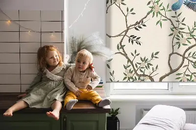 Roller blind for large windows birds on a tree pattern