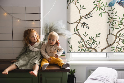 Roller blind for large window Birds on a tree