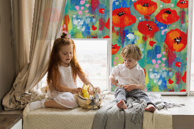 Roller blind for large window with Meadow of poppies print