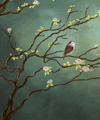 Fabric roller blind Birds on a branch