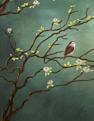Fabric roller blind Birds on a branch