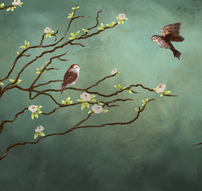 Fabric roller blind Birds on a branch