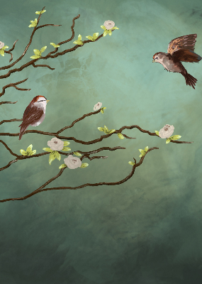 Fabric roller blind Birds on a branch