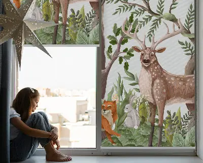 Modern roller blind with forest animals print