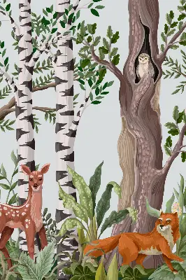 Modern roller blind with forest animals print
