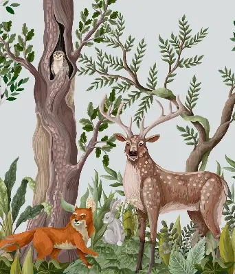 Modern roller blind with forest animals print