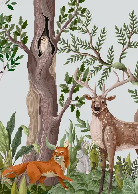 Modern roller blind with forest animals print