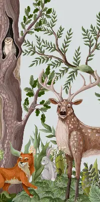 Modern roller blind with forest animals print