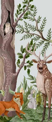 Modern roller blind with forest animals print
