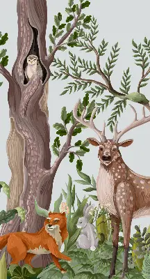 Modern roller blind with forest animals print