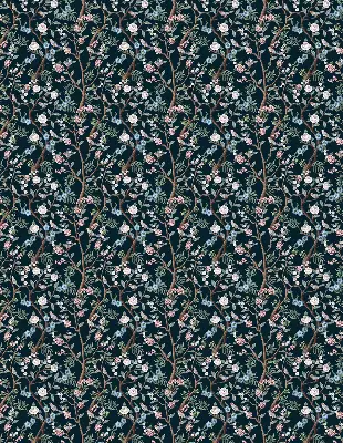 Fabric roller blind with flower vines pattern
