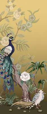 Roller blind for large window peacock on a tree design