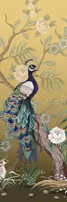 Roller blind for large window peacock on a tree design