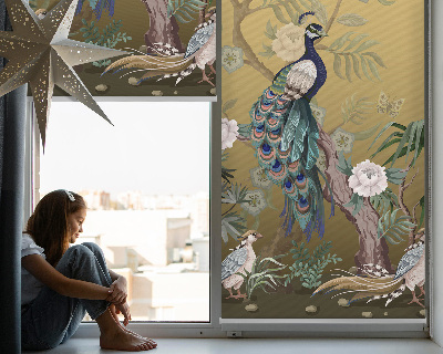 Roller blind for large window Peacock on a tree