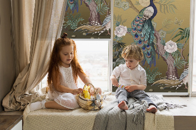 Roller blind for large window Peacock on a tree