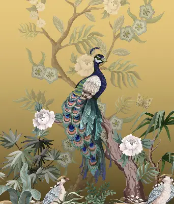 Roller blind for large window peacock on a tree design