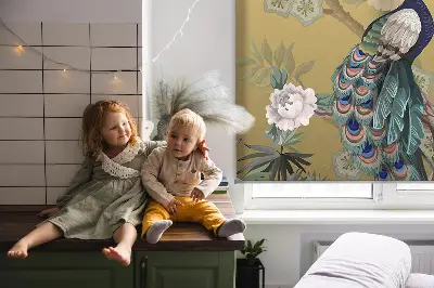 Roller blind for large window peacock on a tree design