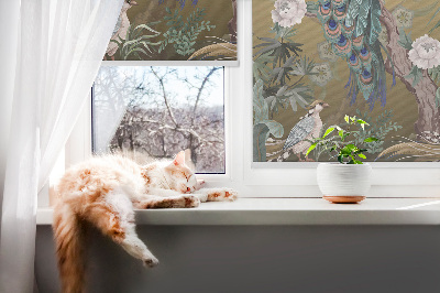 Roller blind for large window Peacock on a tree
