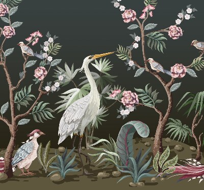Fabric roller blind Birds by the tree