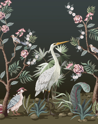 Fabric roller blind Birds by the tree