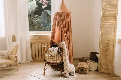 Fabric roller blind with a birds by the tree pattern