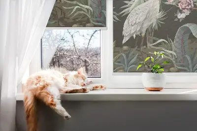 Fabric roller blind with a birds by the tree pattern
