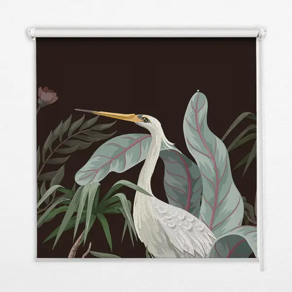 Modern roller blind with birds in the leaves print