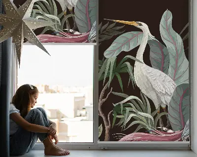 Modern roller blind with birds in the leaves print